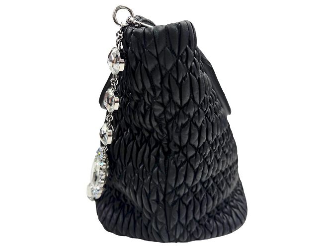 Borsa Miu Miu Matelassé Nappa Crystal Rhinestone Nero - vista 4