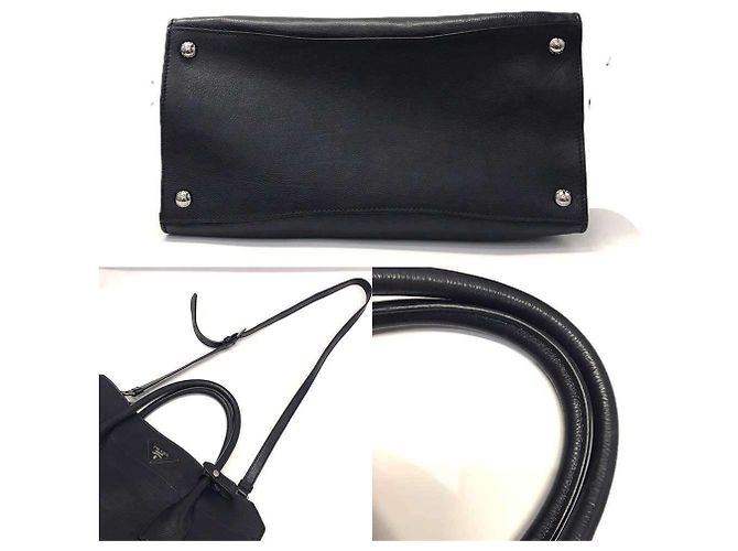 Borsa a mano in pelle Vitello Daino Prada Blu navy - vista 4