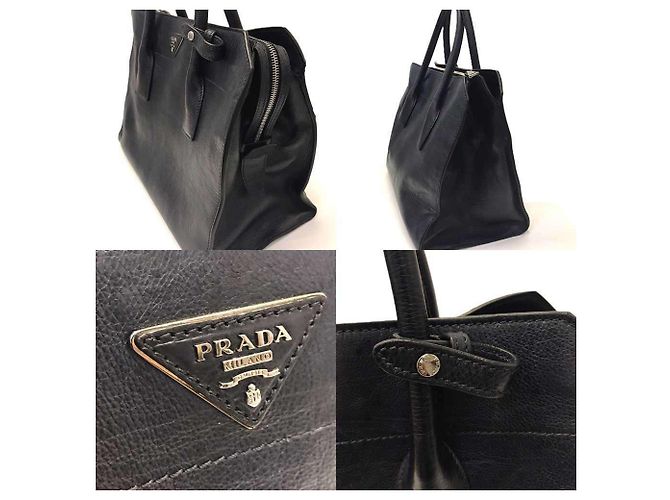 Borsa a mano in pelle Vitello Daino Prada Blu navy - vista 6