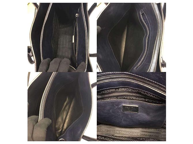 Borsa a mano in pelle Vitello Daino Prada Blu navy - vista 7