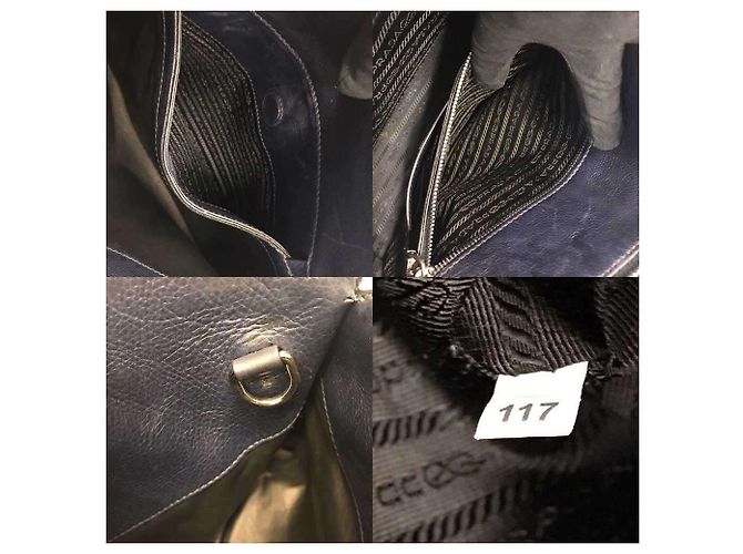 Borsa a mano in pelle Vitello Daino Prada Blu navy - vista 8