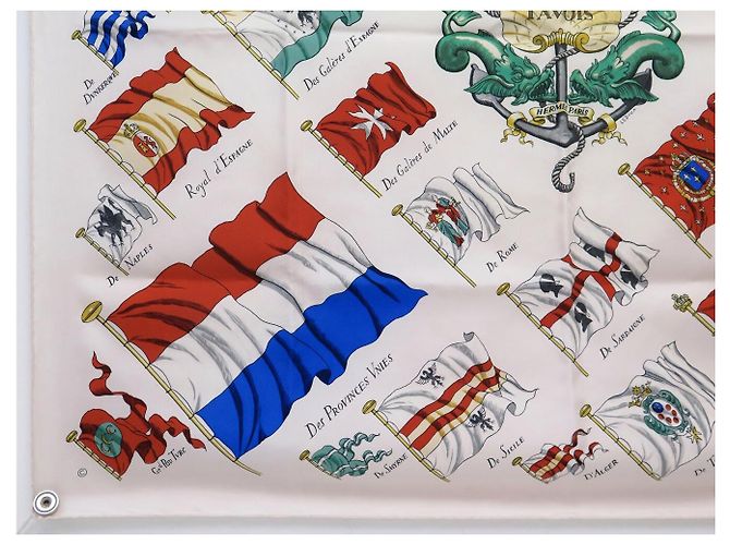 Hermès FULAR VINTAGE HERMES PAVOIS 1ª EDIZIONE 1964 LEDOUX CARRÉ 90 SETA Bianco - vista 5