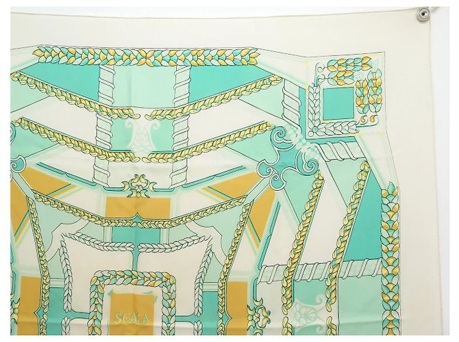 Hermès FULAR VINTAGE HERMES THEATRE LA SCALA 1ª EDIZIONE 1974 HERON CARRÉ Verde - vista 3