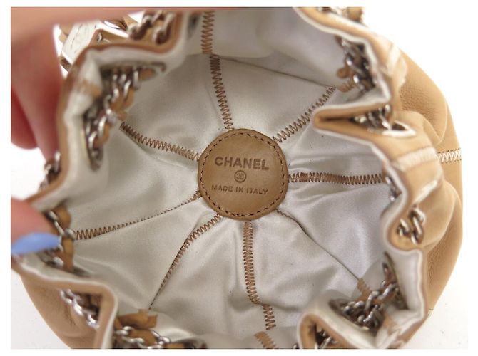 CHANEL BOURSE CORDON A22054 CLUTCH IN PELLE BEIGE BORSA A MANO - vista 10