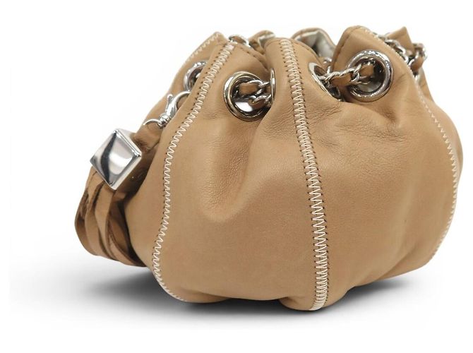 CHANEL BOURSE CORDON A22054 CLUTCH IN PELLE BEIGE BORSA A MANO - vista 4