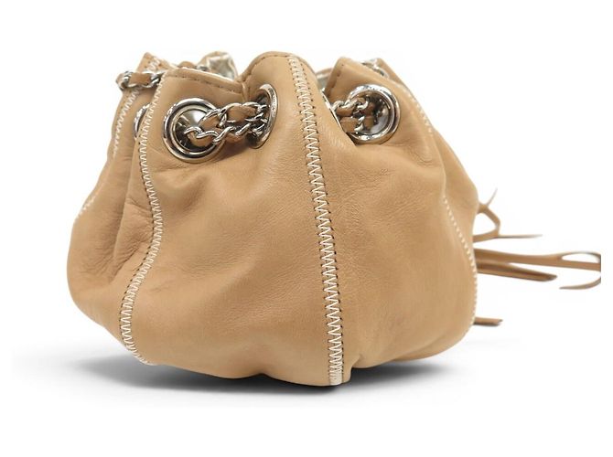 CHANEL BOURSE CORDON A22054 CLUTCH IN PELLE BEIGE BORSA A MANO - vista 5