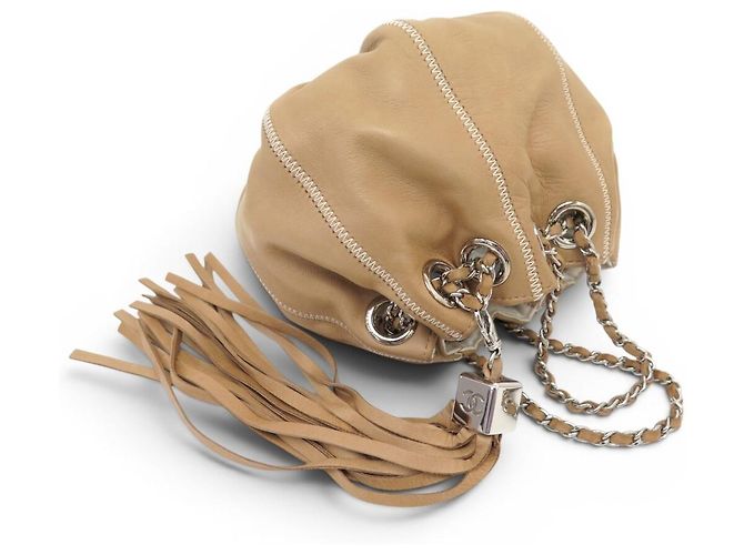 CHANEL BOURSE CORDON A22054 CLUTCH IN PELLE BEIGE BORSA A MANO - vista 7