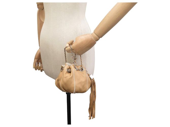 CHANEL BOURSE CORDON A22054 CLUTCH IN PELLE BEIGE BORSA A MANO - vista 8