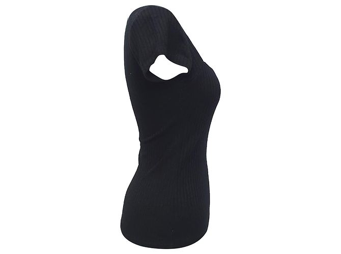 Reformation Jeans Gerippte Strickbluse aus schwarzem Tencel - Ansicht 2