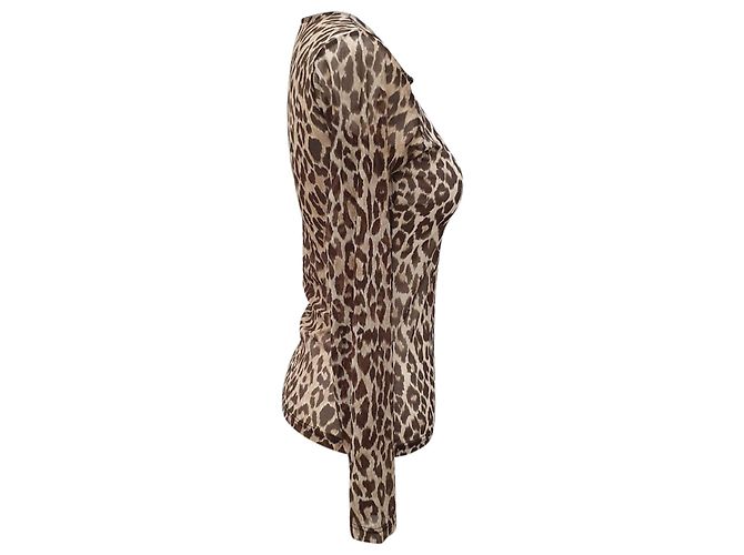 Top de manga larga Dolce & Gabbana con estampado de leopardo en poliamida marrón Castaño - vista 2
