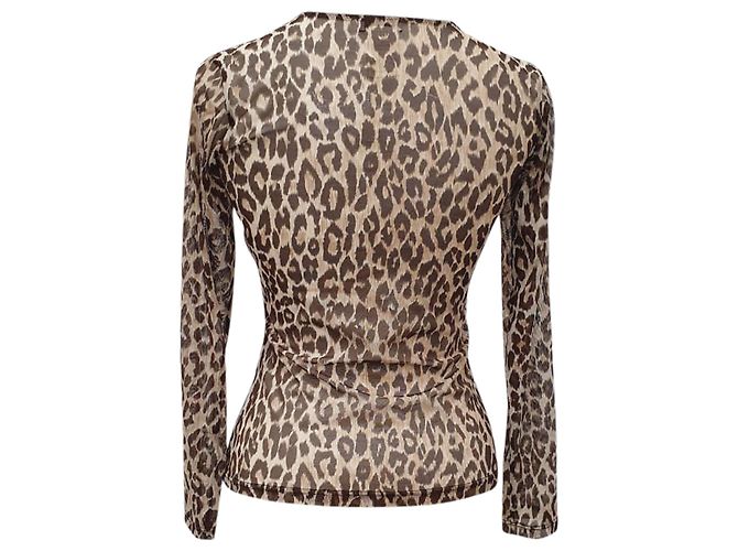 Top de manga larga Dolce & Gabbana con estampado de leopardo en poliamida marrón Castaño - vista 3