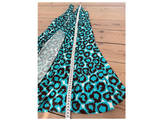 Diane von Furstenberg Vestido cruzado Lora de mezcla de seda Castaño Blanco Azul - vista 10
