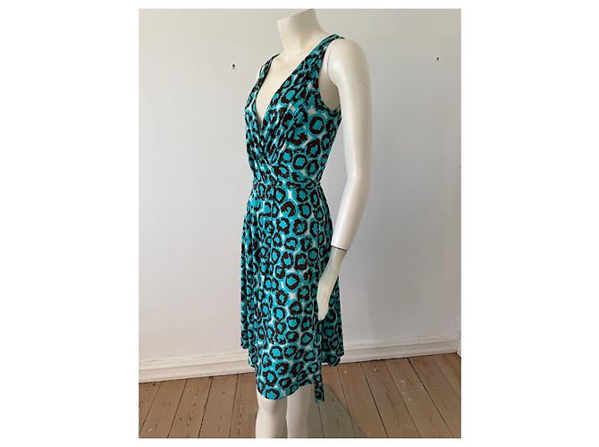Diane von Furstenberg Vestido cruzado Lora de mezcla de seda Castaño Blanco Azul - vista 3