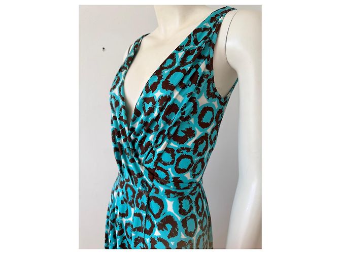 Diane von Furstenberg Vestido cruzado Lora de mezcla de seda Castaño Blanco Azul - vista 4