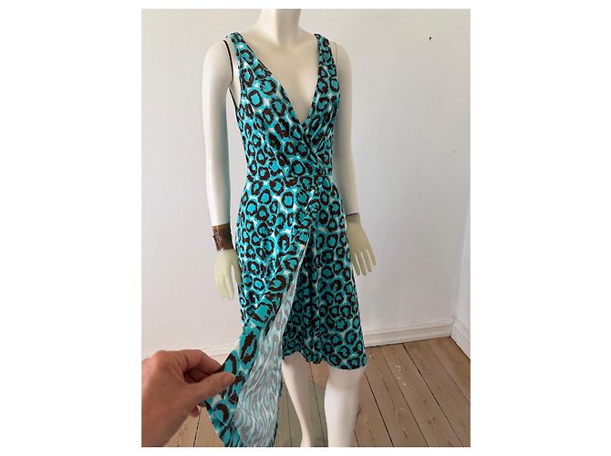 Diane von Furstenberg Vestido cruzado Lora de mezcla de seda Castaño Blanco Azul - vista 5