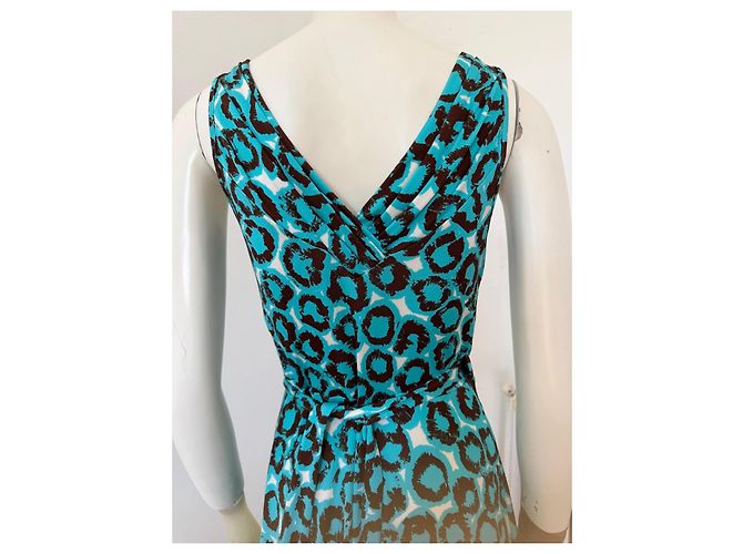 Diane von Furstenberg Vestido cruzado Lora de mezcla de seda Castaño Blanco Azul - vista 6