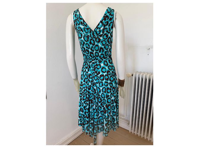 Diane von Furstenberg Vestido cruzado Lora de mezcla de seda Castaño Blanco Azul - vista 7