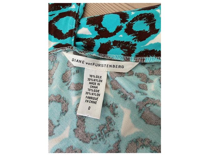 Diane von Furstenberg Vestido cruzado Lora de mezcla de seda Castaño Blanco Azul - vista 8