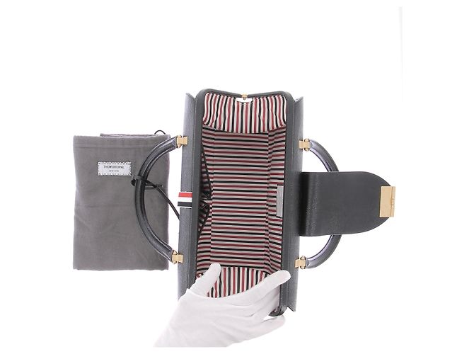 Thom Browne Borsa tote "Mr. Thom" in pelle granulata Nero - vista 6