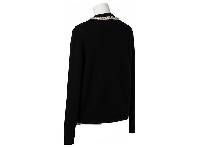 Valentino Schwarzer Wollpullover mit Perlenbesatz und Schleife - Ansicht 3