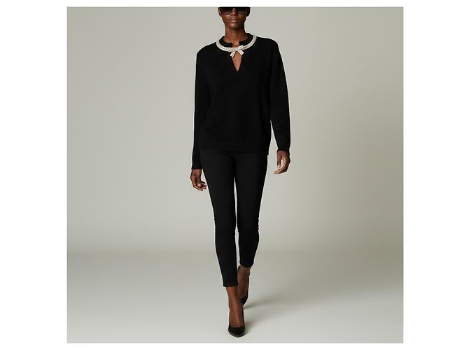 Valentino Schwarzer Wollpullover mit Perlenbesatz und Schleife - Ansicht 4