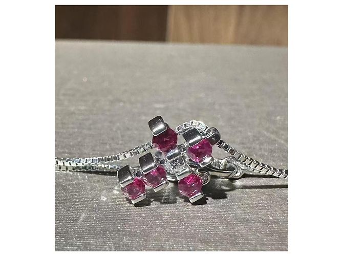 Collana Damiani Belle Croce Rubini e Diamanti Rosa - vista 2