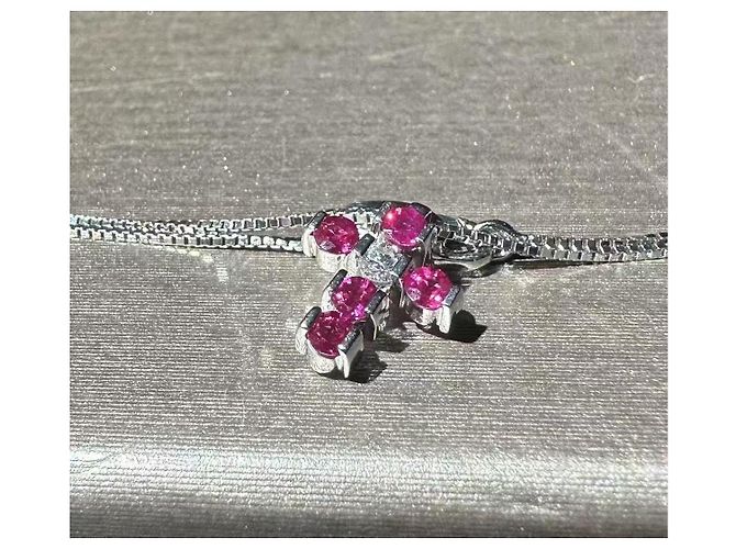 Collana Damiani Belle Croce Rubini e Diamanti Rosa - vista 3