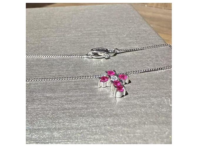 Collana Damiani Belle Croce Rubini e Diamanti Rosa - vista 4