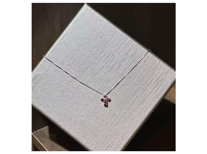 Collana Damiani Belle Croce Rubini e Diamanti Rosa - vista 8