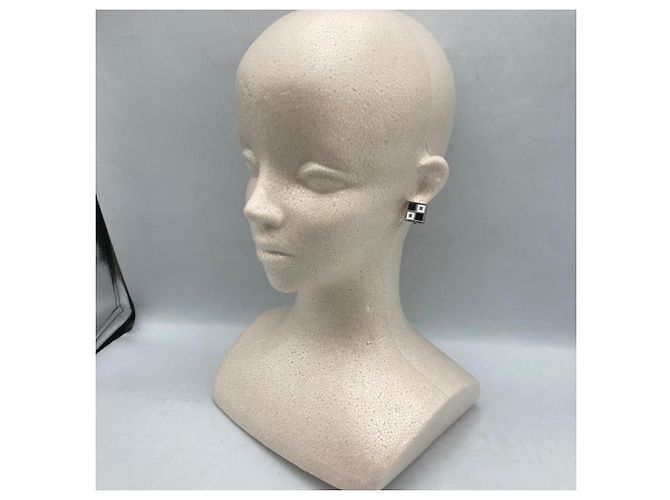 Chanel Coco Mark Monotone Square Clip-Ohrringe Schwarz Silber Weiß - Ansicht 10
