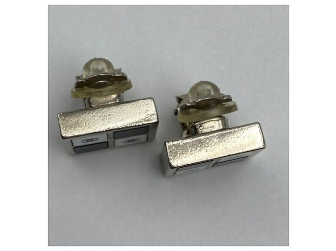 Chanel Coco Mark Monotone Square Clip-Ohrringe Schwarz Silber Weiß - Ansicht 3