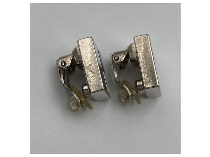 Chanel Coco Mark Monotone Square Clip-Ohrringe Schwarz Silber Weiß - Ansicht 4