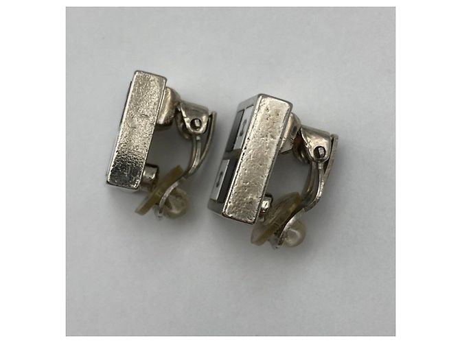 Chanel Coco Mark Monotone Square Clip-Ohrringe Schwarz Silber Weiß - Ansicht 5