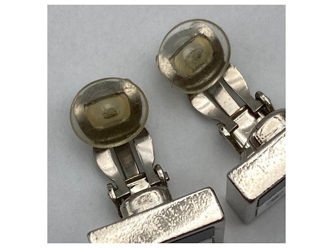 Chanel Coco Mark Monotone Square Clip-Ohrringe Schwarz Silber Weiß - Ansicht 7