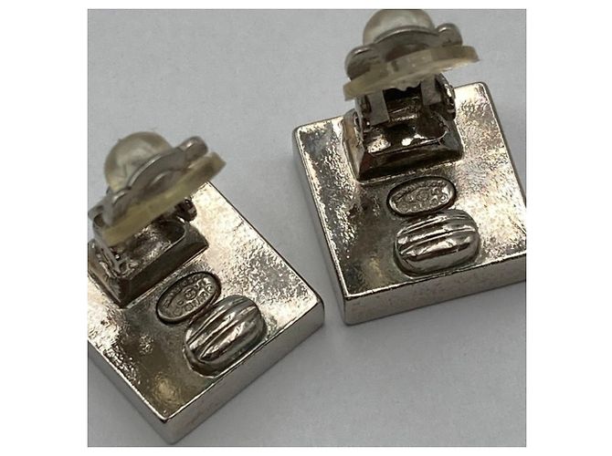 Chanel Coco Mark Monotone Square Clip-Ohrringe Schwarz Silber Weiß - Ansicht 8