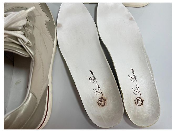 Sneakers Loro Piana Open Walk in pelle e tela Beige D'oro - vista 12