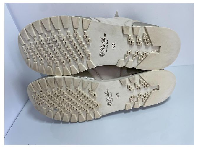 Sneakers Loro Piana Open Walk in pelle e tela Beige D'oro - vista 9