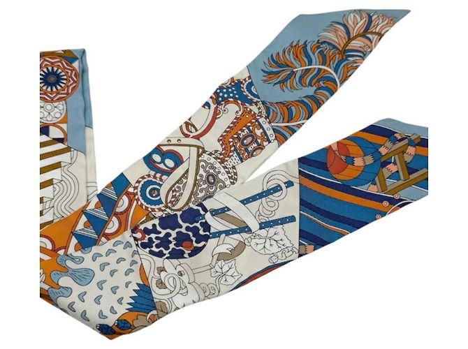 Hermès HERMES Twilly Schal in Blau und Orange - Ansicht 2