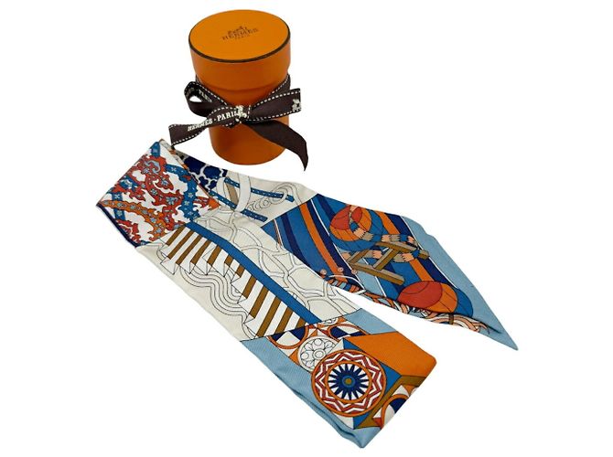 Hermès HERMES Twilly Schal in Blau und Orange - Ansicht 6