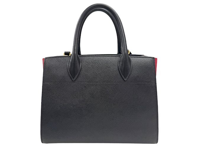 Borsa a mano Bibliotheque in pelle Saffiano Prada Nero Rosso - vista 2
