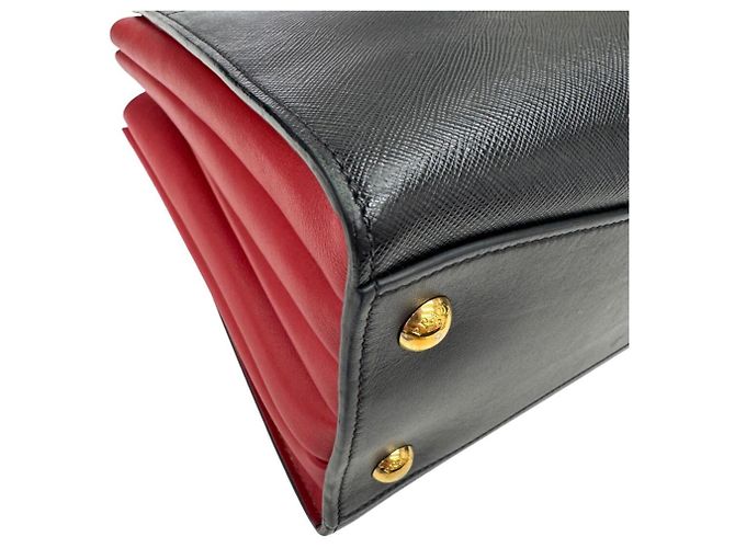 Borsa a mano Bibliotheque in pelle Saffiano Prada Nero Rosso - vista 7