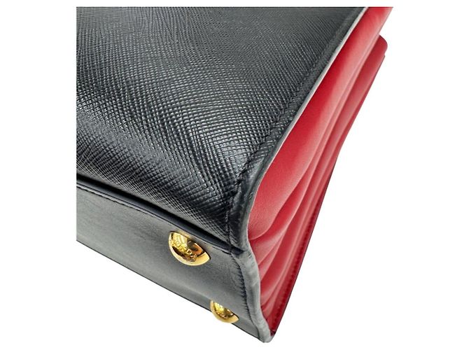Borsa a mano Bibliotheque in pelle Saffiano Prada Nero Rosso - vista 8