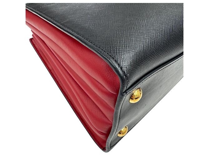 Borsa a mano Bibliotheque in pelle Saffiano Prada Nero Rosso - vista 9