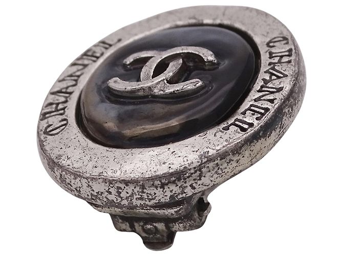 Chanel Clip-Ohrringe Schwarz und Silber - Ansicht 9
