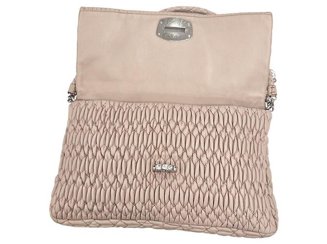 Borsa a Spalla Miu Miu Matelassé Nappa Crystal Bijou Beige - vista 10