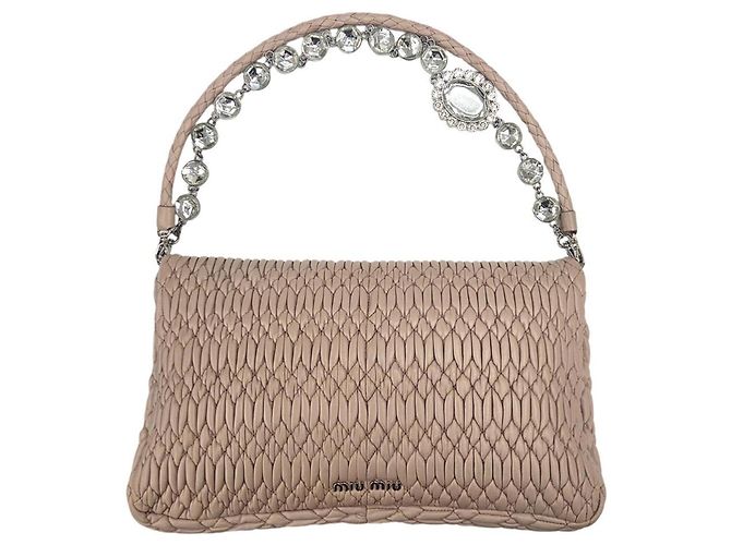 Borsa a Spalla Miu Miu Matelassé Nappa Crystal Bijou Beige - vista 2