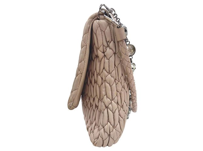 Borsa a Spalla Miu Miu Matelassé Nappa Crystal Bijou Beige - vista 3