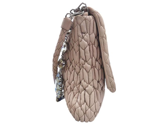 Borsa a Spalla Miu Miu Matelassé Nappa Crystal Bijou Beige - vista 4