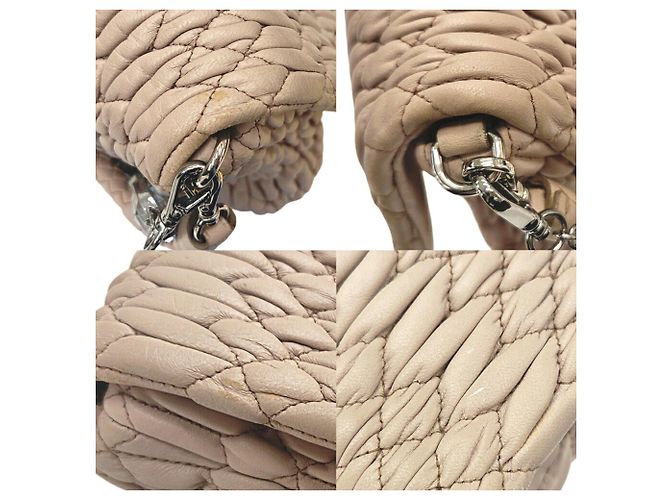 Borsa a Spalla Miu Miu Matelassé Nappa Crystal Bijou Beige - vista 7