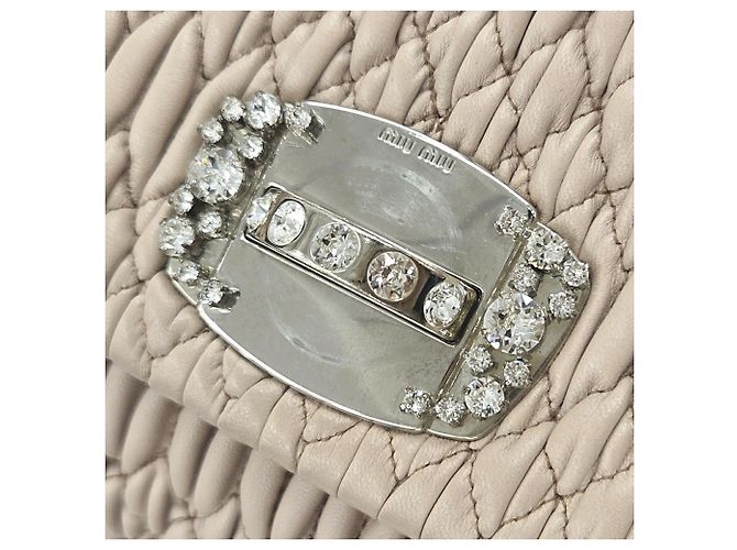 Borsa a Spalla Miu Miu Matelassé Nappa Crystal Bijou Beige - vista 8